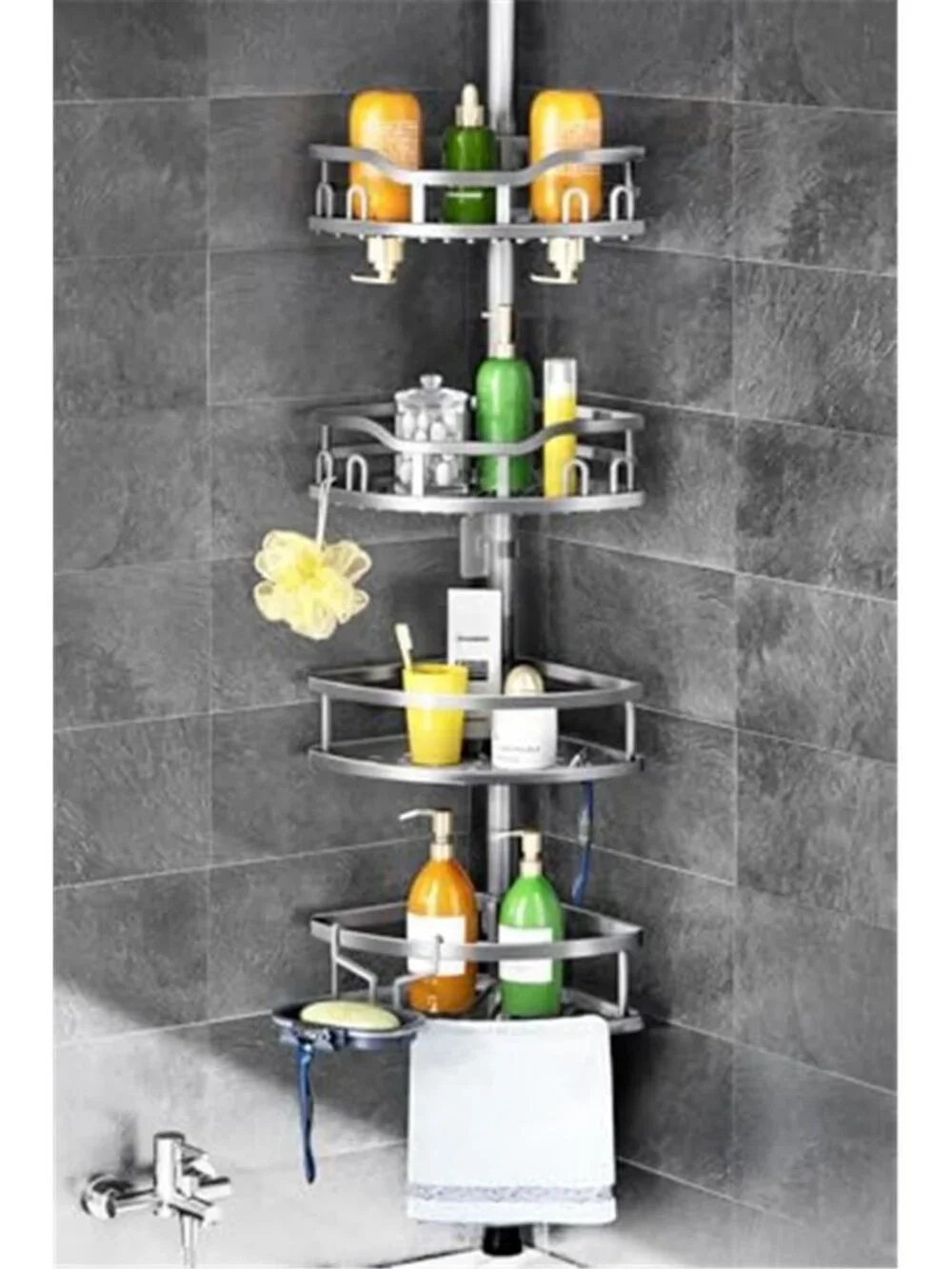 Corner Shower Caddy Tension Pole: Rustproof Stable 4-Tier Bathroom Organizer